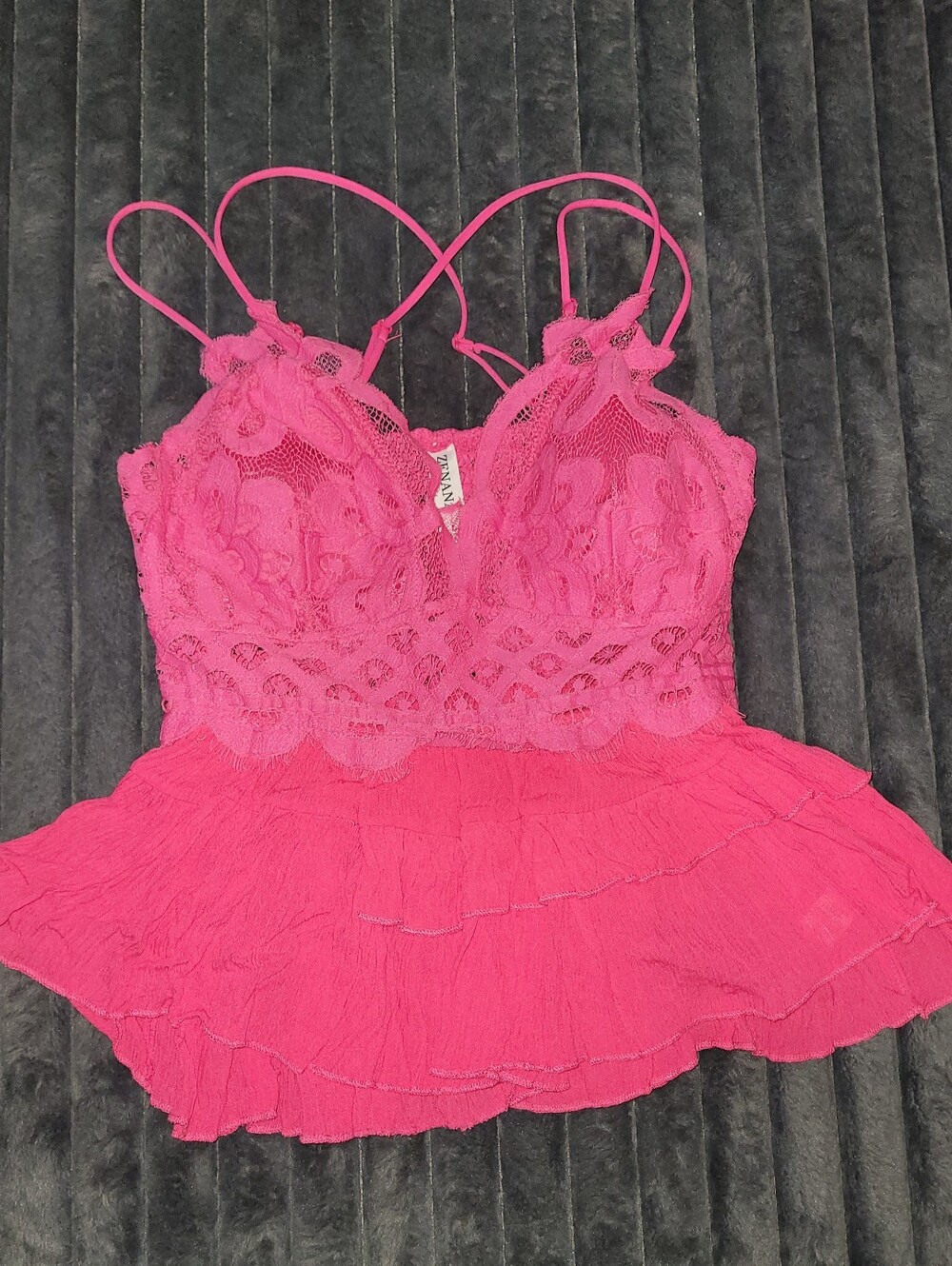 Baby Doll Hot Pink Lace Ruffle Camisole Tank